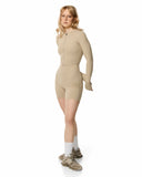 Sheath Cropped Zip Jacket in Almond