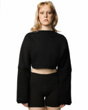 Cropped Sweatfleece Pullover in Black
