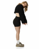 Cropped Sweatfleece Pullover in Black