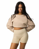 Cropped Sweatfleece Pullover in Latte